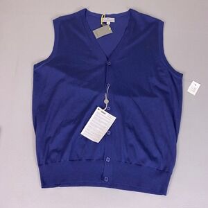 Canali Cardigan Sweater Vest Men's 58 US 48 Blue 100% Merino Wool Button Up NWT